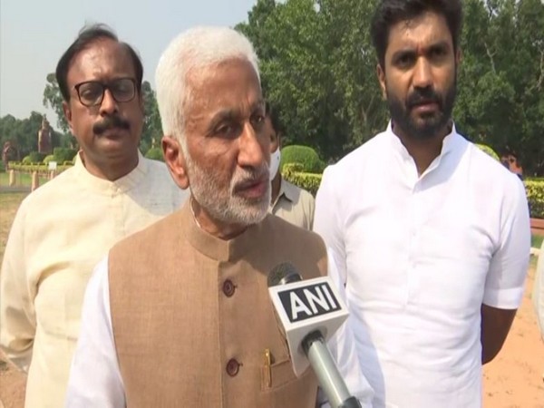 YSRCP leader Vijay Sai Reddy speaking to ANI on Tuesday. (Photo/ANI)