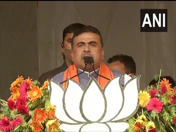 BJP leader Suvendu Adhikari addressing public rally in Howrah on Sunday. (Photo/ANI)