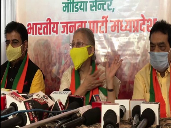 BJP leader Sumitra Mahajan at a press conference in Indore on Sunday. (Photo/ANI)