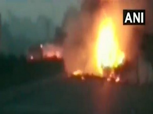 The mini truck engulfed in flames in Surat on Thursday [Photo/ANI]