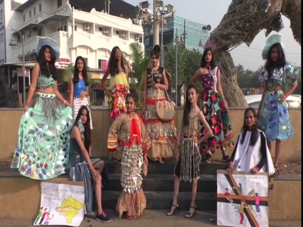Fashion-designing students from IDT Surat showcasing garments made from waste materials. (Photo/ ANI)