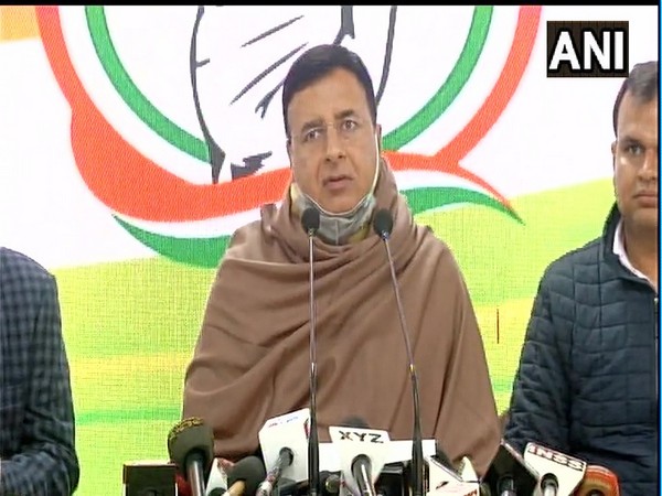 Congress' general secretary Randeep Singh Surjewala during a press conference in New Delhi on Saturday. (Photo/ANI)