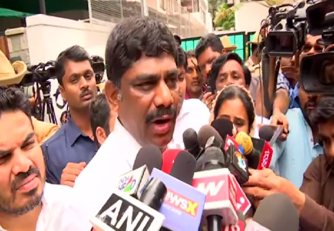 Karnataka Minister DK Suresh speaking to media in Bengaluru on July 8. Photo/ANI