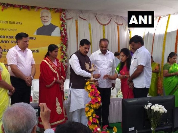 MoS  Railways Suresh Angadi inaugurates third entry of Krantivira Sangolli Rayanna (KSR) Bengaluru city railway station on Saturday (Photo/ANI)
