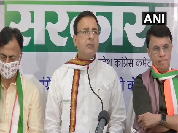 Congress leader Randeep Singh Surjewala speaking at a press conference on Thursday.