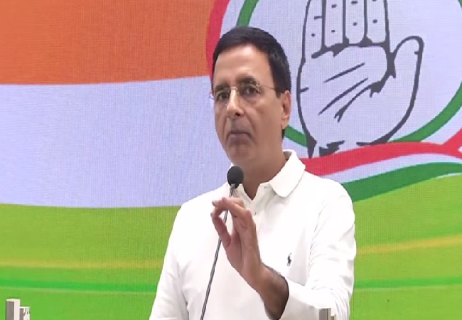 Randeep Singh Surjewala, Incharge AICC Communications speaking at a press conference in New Delhi on Thursday. 