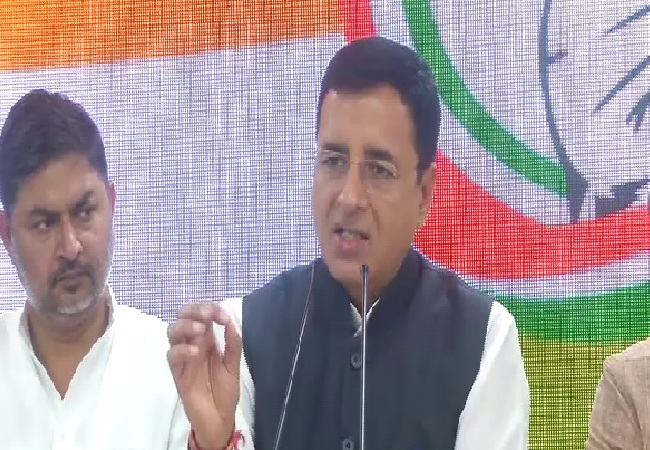 Congress spokesperson Randeep Singh Surjewala speaking at a press conference here (Photo/ANI)