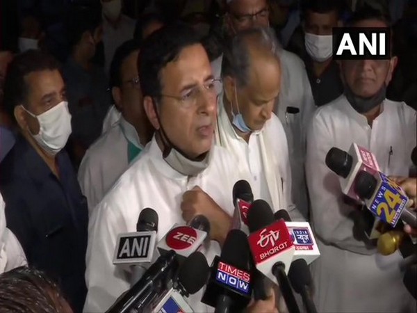 Congress leader Randeep Singh Surjewala speaking to media on Friday. Photo/ANI