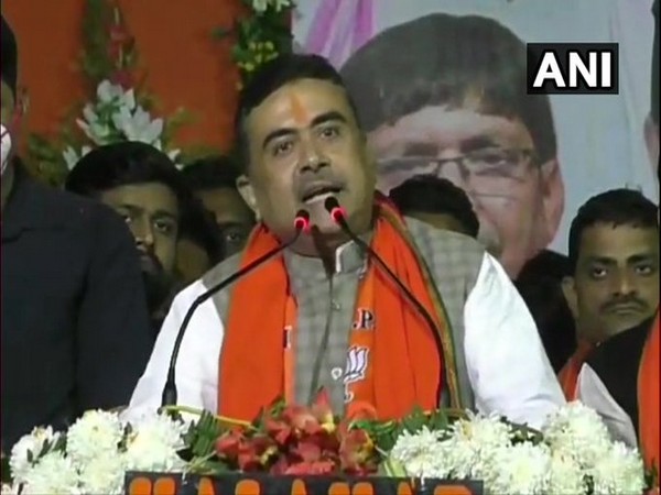 BJP leader Suvendu Adhikari speaking at a public gathering on Thursday. 