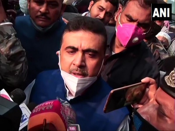 BJP leader Suvendu Adhikari talking to media in Kolkata on Monday. (Photo/ANI)