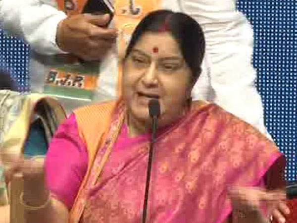 EAM Sushma Swaraj speaking at an event in Mumbai on Sunday