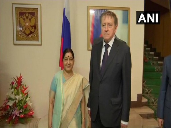 Former EAM Sushma Swaraj (L) with the Russian Ambassador to India, Nikolay R Kudashev (R) (file photo)