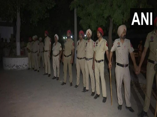 Visual of police personnel deployed in Mansa after gangster Lawerence Bishnoi reached Punjab(Photo/ANI)