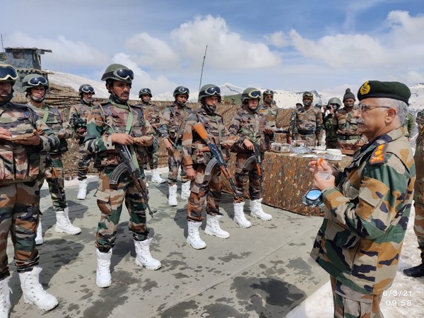 Visual of Indian Army chief MM Naravane's interaction with troops. 