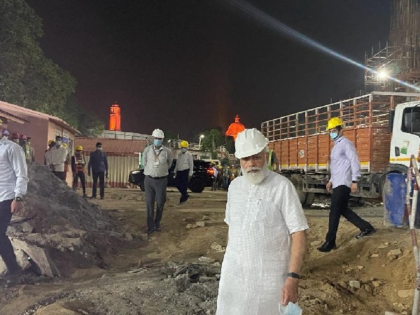 Prime Minister Narendra Modi inspecting construction site of the new parliament building in New Delhi on Sunday. (Photo/ANI)