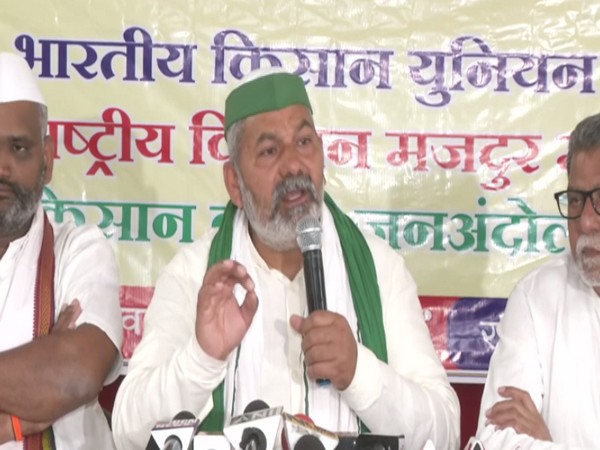 Spokesperson Bhartiya Kisan Union (BKU) Rakesh Tikait while addressing media in Nagpur (Photo/ANI)