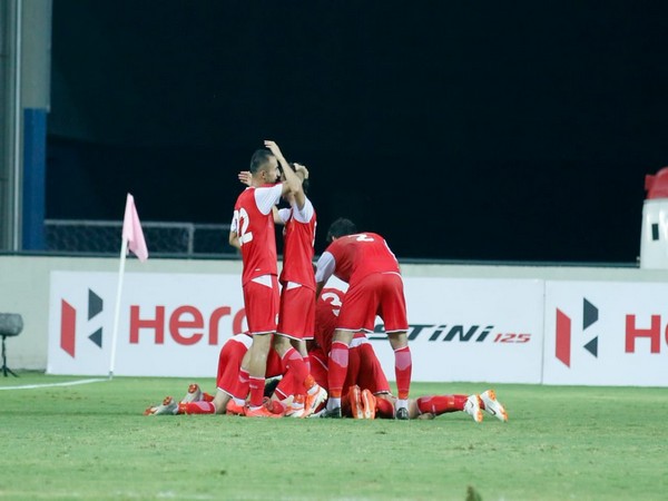 Tajistani players after defeating Syria 2-0. (Photo/Indian Football Team Twitter)
