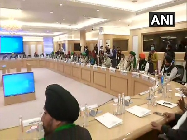 A visual of meeting between central govt and farmer leaders at Vigayn Bhawan in New Delhi on Saturday. (Photo/ANI)