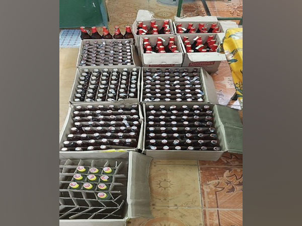 The seized contraband liquor bottles in Rameswaram, Tamil Nadu. 