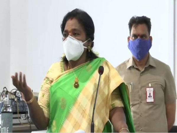 Telangana Governor Tamilisai Soundararajan speaking at ESIC hospital in Hyderabad on Monday. (Photo/ANI)