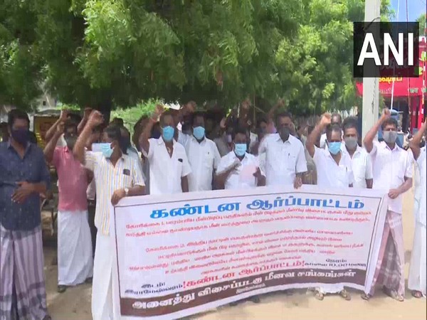 Rameswaram Fishermen's Association and local fishermen  stage protest against hike in fuel prices in Rameswaram. (Photo/ANI)