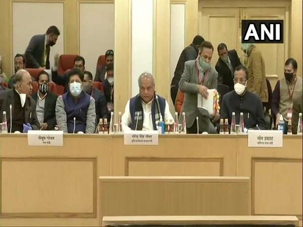 Union Agriculture Minister Narendra Singh Tomar and Union Minister Piyush Goyal, among others, were present at the meeting. (Photo/ANI)