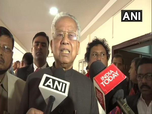 Tarun Gogoi speaking to reporters in Guwahati on Monday. 