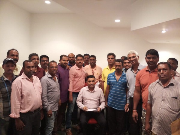 Goa CM Pramod Sawant with members of the Taxi Owners Association on Wednesday. Photo/ANI