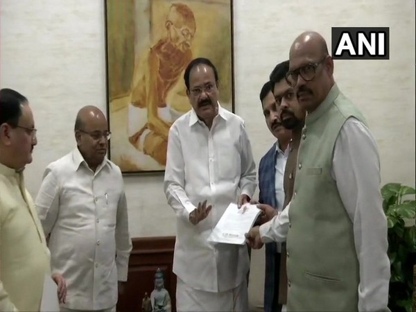 TDP RS MPs met Rajya Sabha Chairman M Venkaiah Naidu in New Delhi on Thursday. Photo/ANI