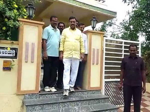 Krishna district President Bachula Arjunudu with his supporters in Krishna on Wednesday. Photo/ANI