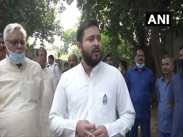 RJD leader Tejashwi Yadav speaking to media on Wednesday. (Photo/ANI)