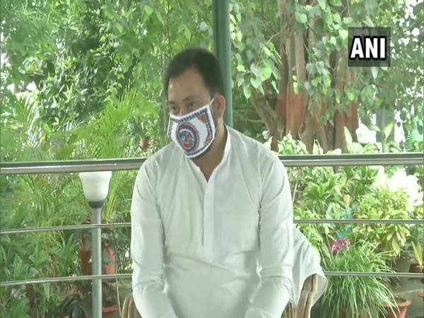 RJD leader Tejashwi Yadav speaking to media on Saturday. 