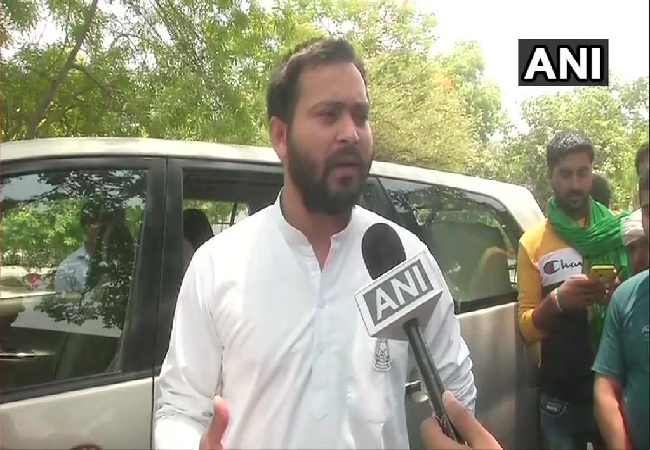 RJD leader Tejashwi Yadav speaking to ANI in Patna, Bihar on Tuesday Photo/ANI. 