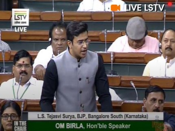 BJP MP Tejasvi Surya speaking in Lok Sabha.