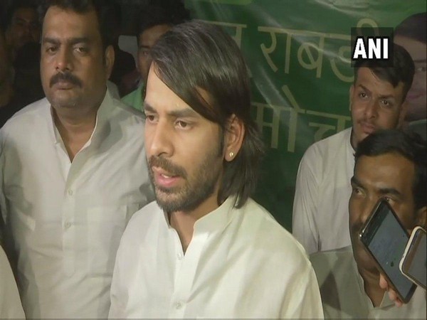 RJD leader Tej Pratap Yadav addressing media at Patna on Monday