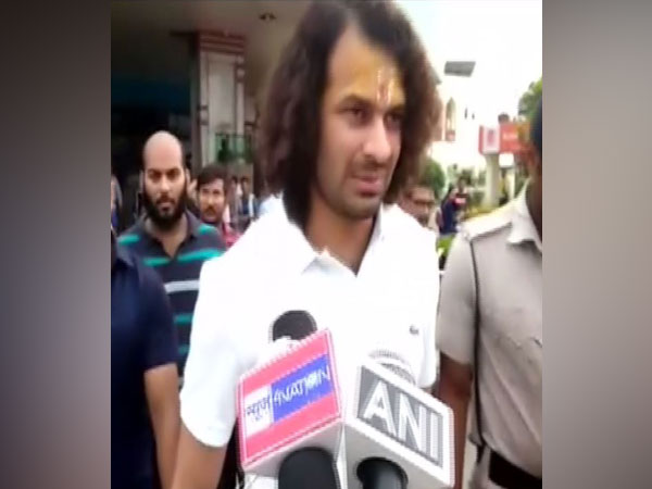 Tej Pratap talking to reporters in Patna on Friday. Photo/ANI 