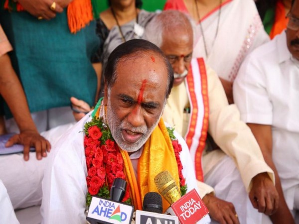 Telangana BJP president K Laxman talking to media in Hyderabad on Monday. Photo/Twitter@@BJP4Telangana