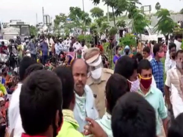 A visual from the strike that took place at Warangal national highway on Monday.