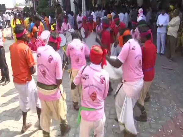 TRS supporters celebrate at party office in Hyderabad. Photo/ANI
