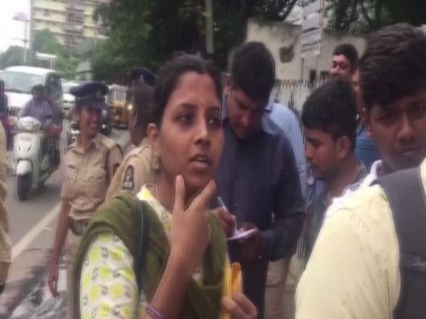 Members of Paramedical Association protesting in Telangan outside Chief Minister KCR's office on Tuesday. (Photo/ANI)