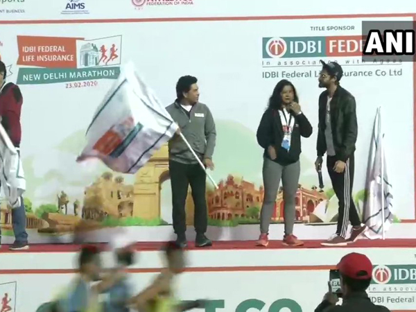 Former Indian cricketer Sachin Tendulkar on Sunday morning flagged off New Delhi Marathon at Jawaharlal Nehru Stadium.
