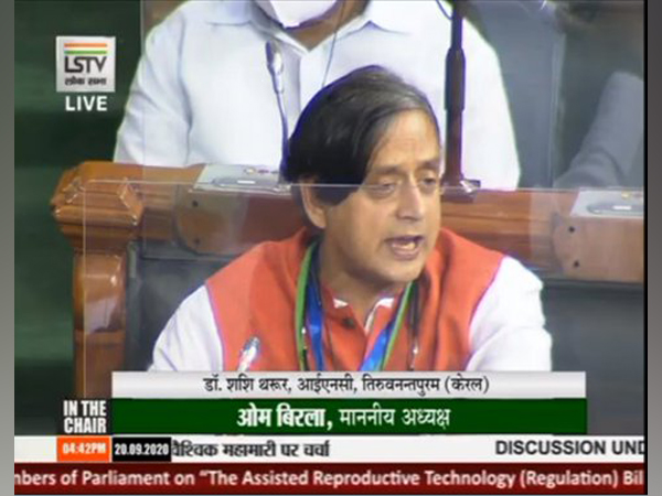 Congress MP Shashi Tharoor speaking in Lok Sabha on Sunday.