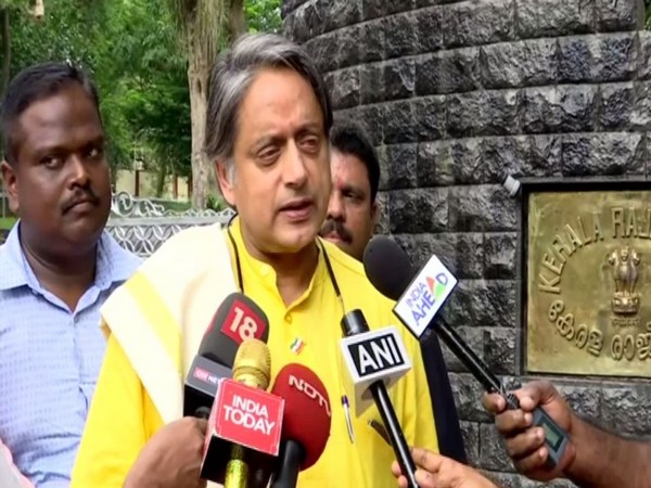 Congress leader Shashi Tharoor speaking to reporters in Thiruvananthapuram on Tuesday. Photo/ANI