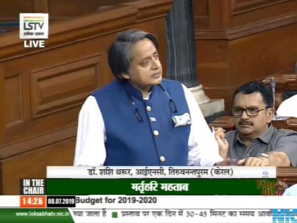 Congress leader Shashi Tharoor in Lok Sabha on Monday. (Courtesy-Lok Sabha)