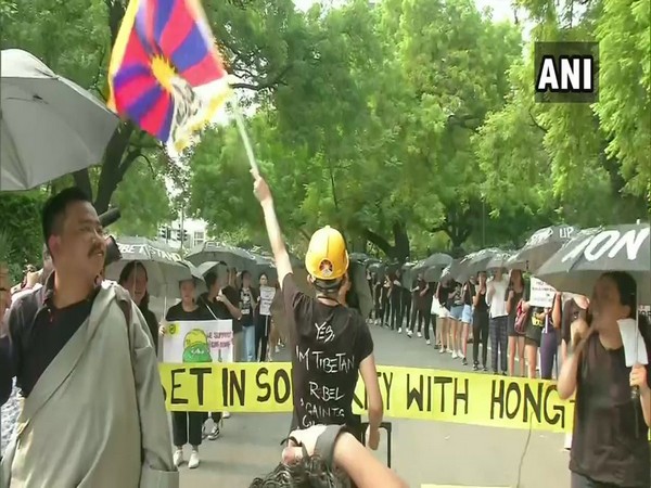 'In solidarity with Hong Kong', protest against China organised by Tibetans near Sansad Marg. (Photo/ANI)