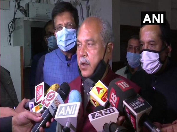 Union Agriculture Minister Narendra Singh Tomar speaking to media on Tuesday. (Photo/ANI)