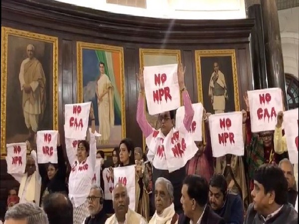 TMC MPs protesting in the Parliament on Friday. 