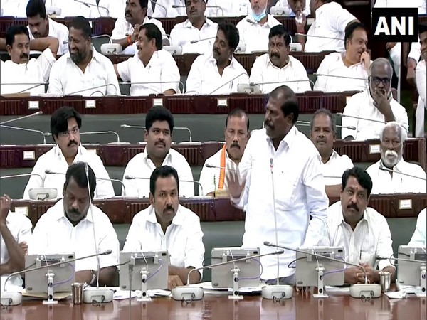 Pattali Makkal Katchi chief GK Mani addressing the Tamil Nadu Assembly. (ANI/photo)