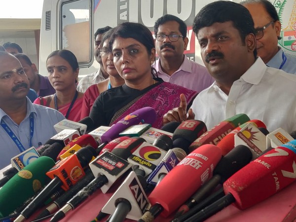 Tamil Nadu Minister Thiru SP Velumani addressing media persons in Amaravati on Friday. Photo/ANI