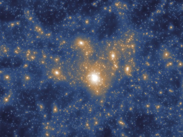 Simulation showing distribution of dark matter particles around the galaxy. (Image Credit: Gupta et al/ASTRO 3D/ IllustrisTNG collaboration)